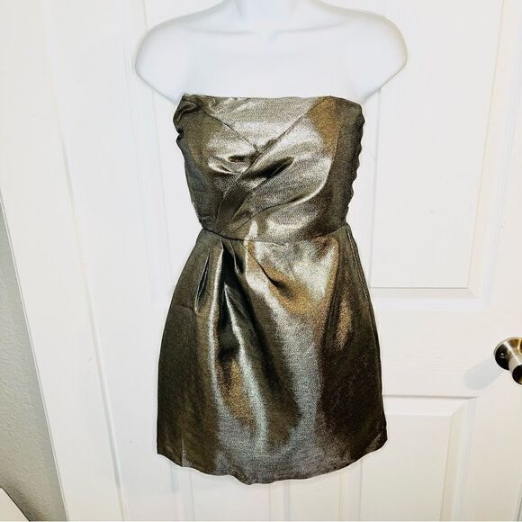 Do+Be Brand Back Before Midnight Silver Strapless Mini Dress Pleated S NWT - Picture 4 of 10